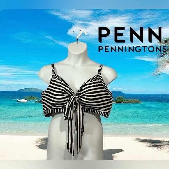 Penningtons, Plus Size Striped Bikini Top, 3X, Black, White 🌴 - Picture 1 of 11